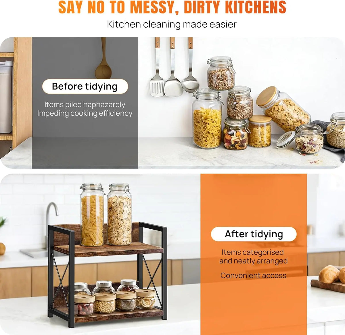 2-Tier Kitchen Countertop Organiser – Heavy-Duty Storage Shelf with Metal Frame