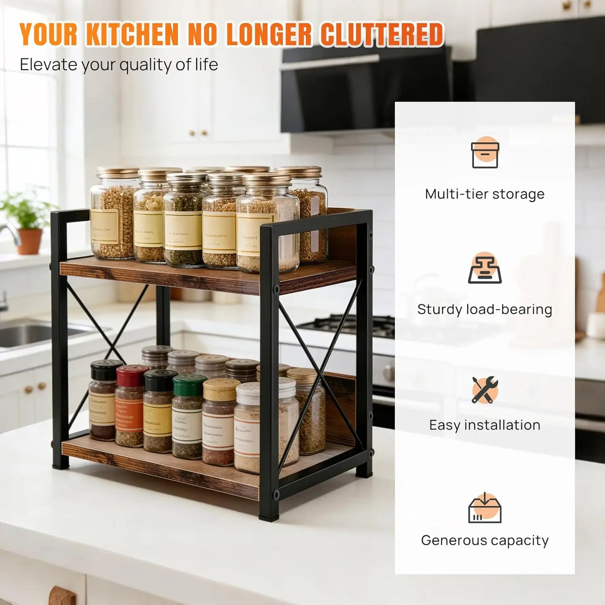 2-Tier Kitchen Countertop Organiser – Heavy-Duty Storage Shelf with Metal Frame