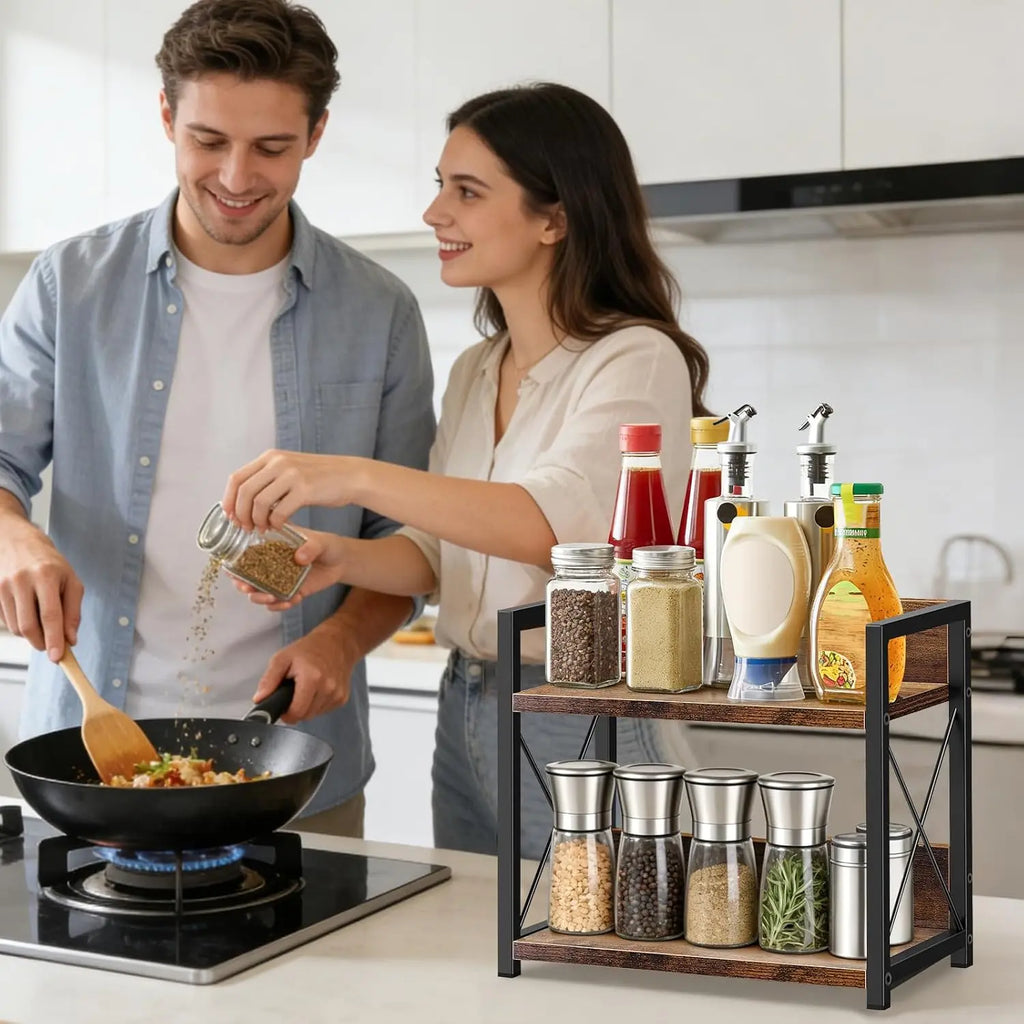 2-Tier Kitchen Countertop Organiser – Heavy-Duty Storage Shelf with Metal Frame