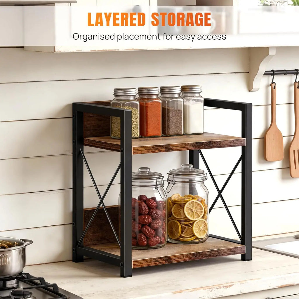 2-Tier Kitchen Countertop Organiser – Heavy-Duty Storage Shelf with Metal Frame