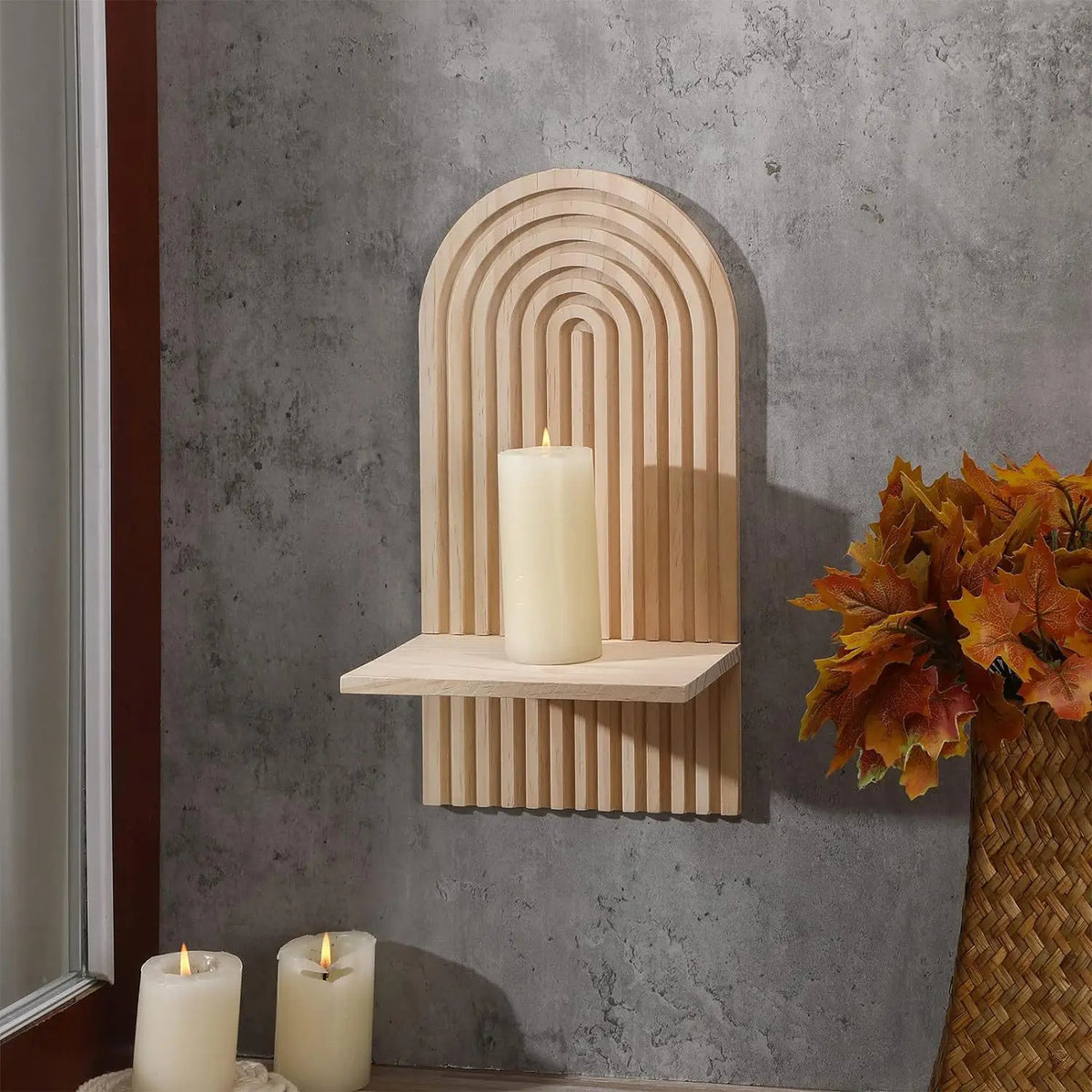 Boho Floating Wall Shelf – Wooden Lounge Organiser for Books & Decor