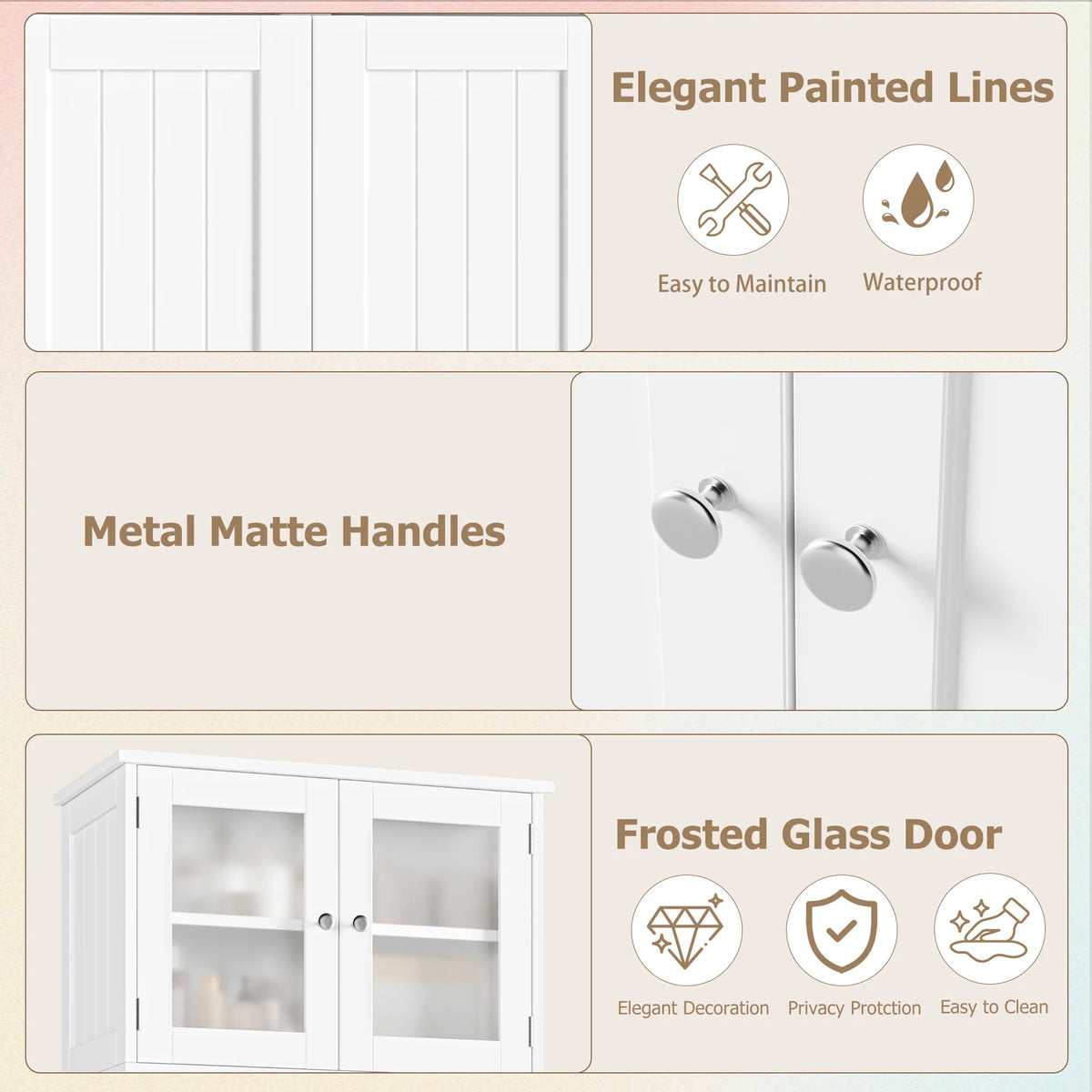 Tall Bathroom Storage Cabinet – 4-Door Wooden Cupboard with Adjustable Shelves