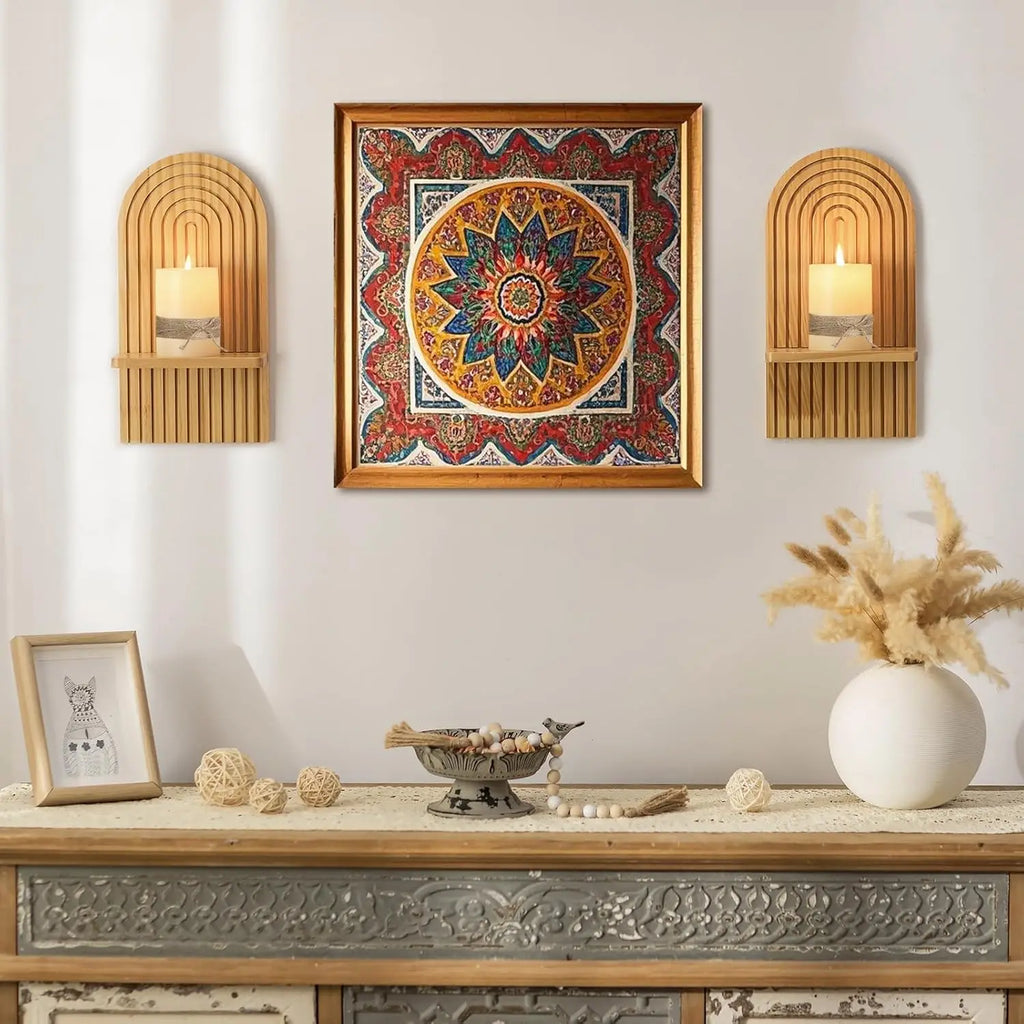 Boho Floating Wall Shelf – Wooden Lounge Organiser for Books & Decor