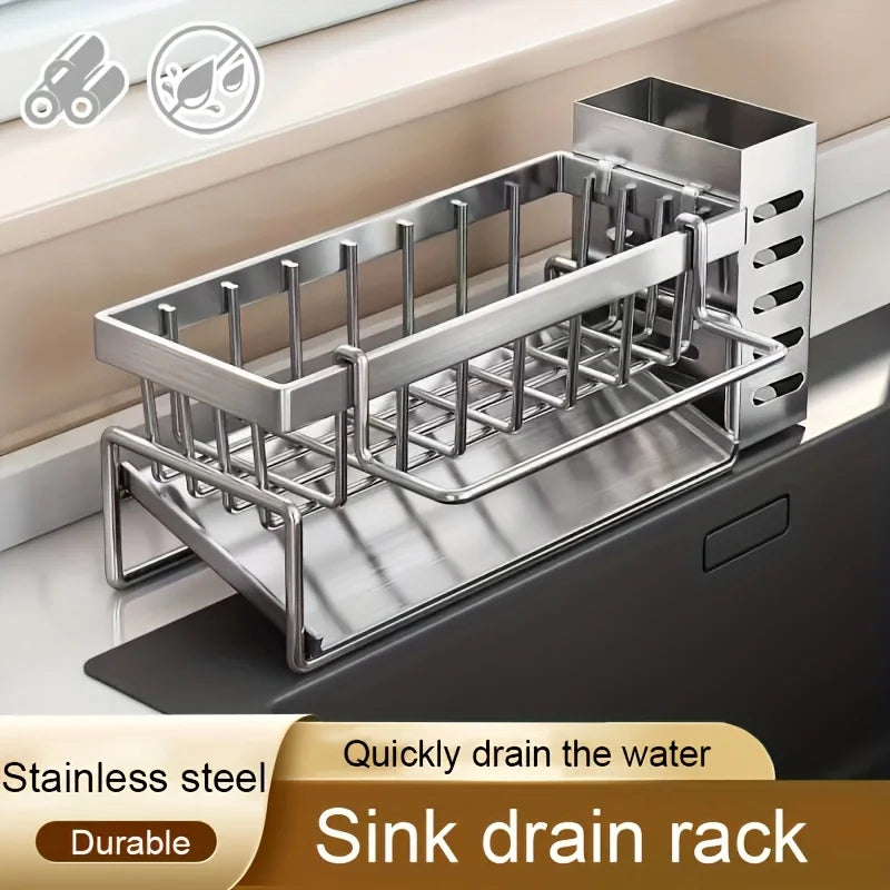 Kitchen Sink Organiser – Stainless Steel Sponge & Cleaning Tool Storage Rack