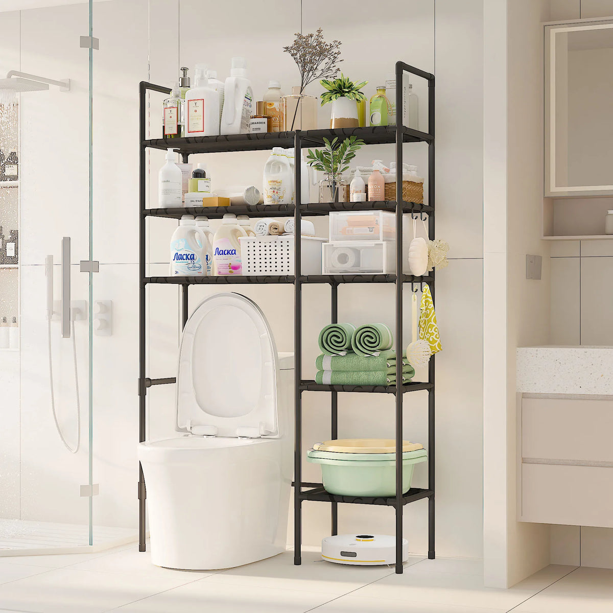 Bathroom Storage Organiser – 2/3 Tier Over-The-Toilet Shelf with Rust-Proof Metal Frame
