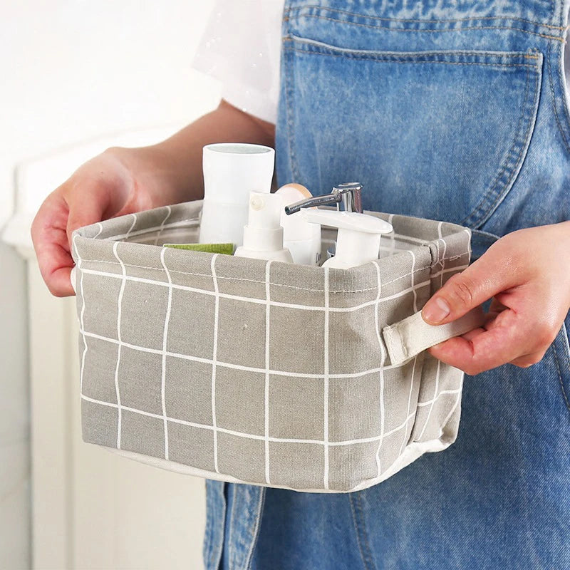 Storage Basket – Cotton Hemp Fabric Organiser with Handles for Clothes & Small Items