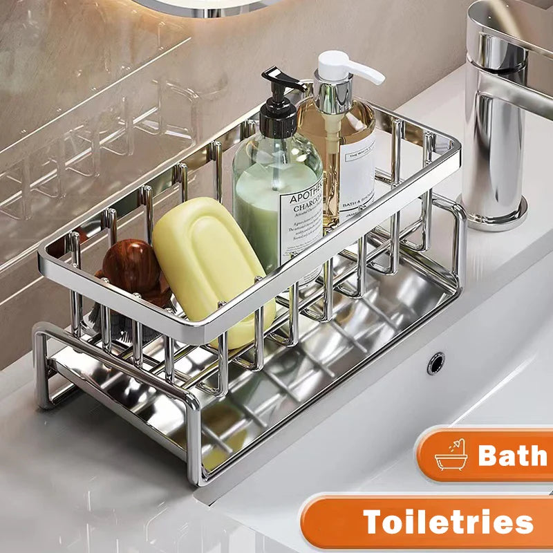 Kitchen Sink Organiser – Stainless Steel Sponge & Cleaning Tool Storage Rack