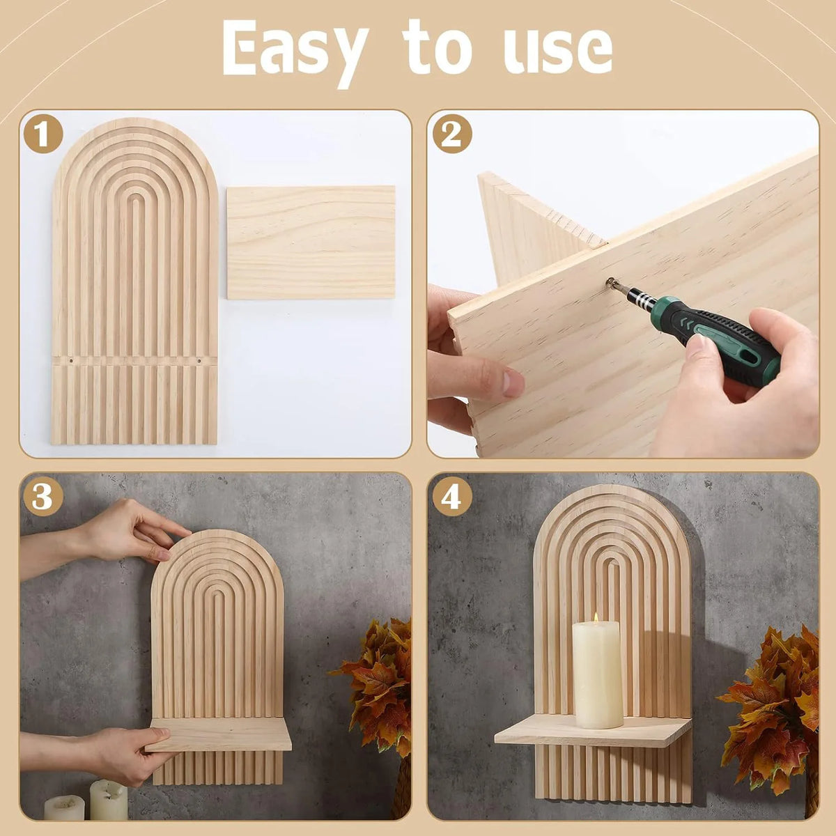 Boho Floating Wall Shelf – Wooden Lounge Organiser for Books & Decor