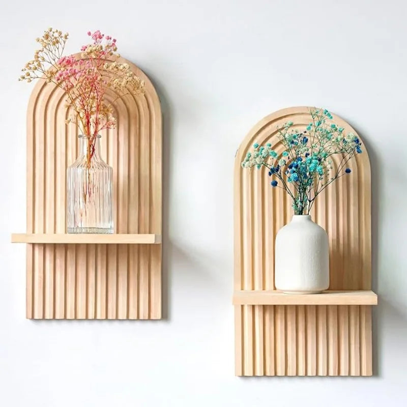 Boho Floating Wall Shelf – Wooden Lounge Organiser for Books & Decor