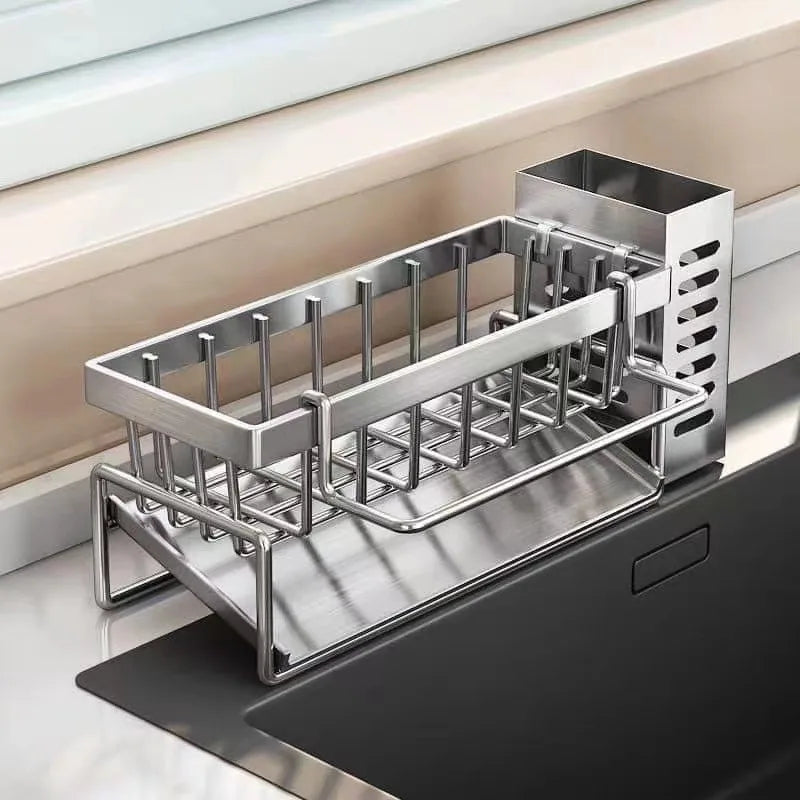 Kitchen Sink Organiser – Stainless Steel Sponge & Cleaning Tool Storage Rack