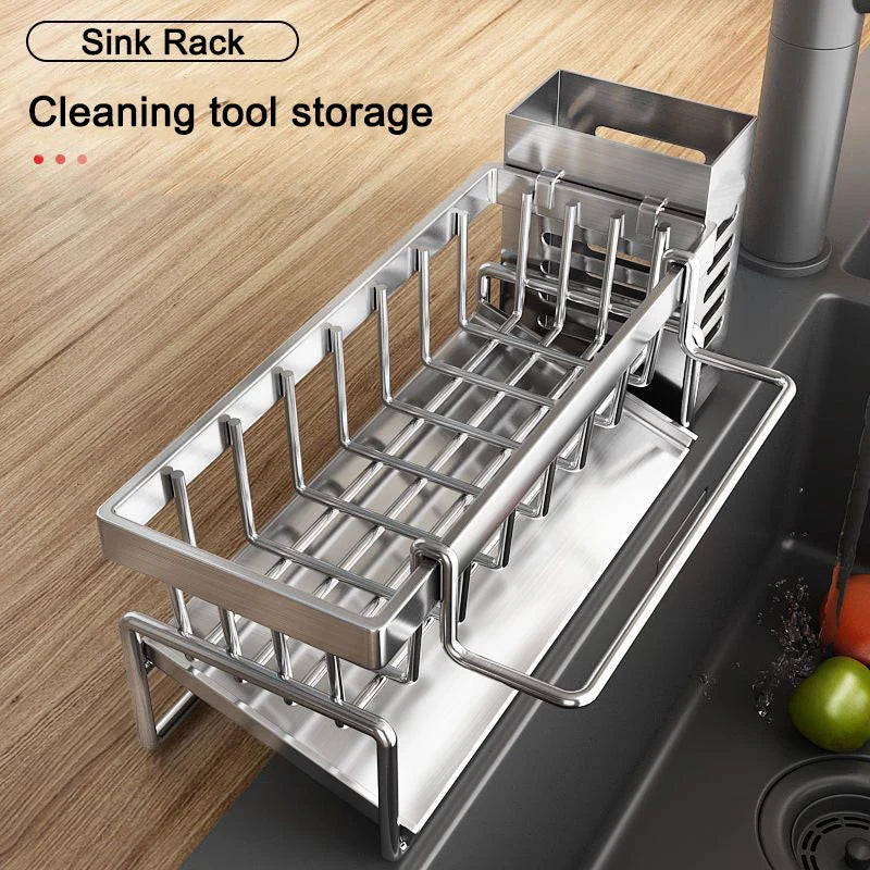 Kitchen Sink Organiser – Stainless Steel Sponge & Cleaning Tool Storage Rack