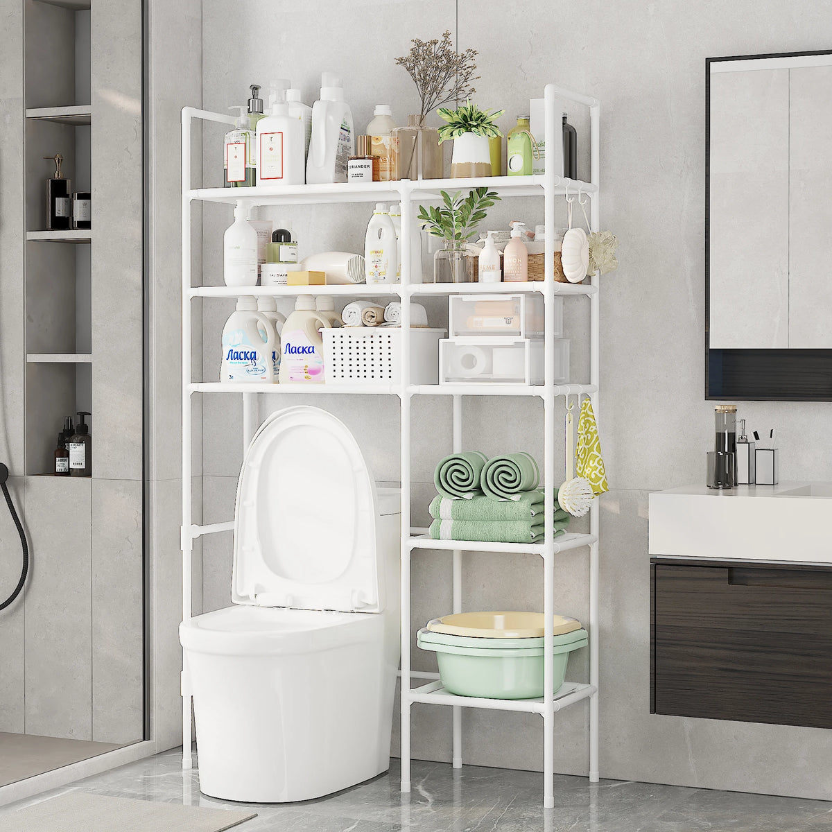 Bathroom Storage Organiser – 2/3 Tier Over-The-Toilet Shelf with Rust-Proof Metal Frame