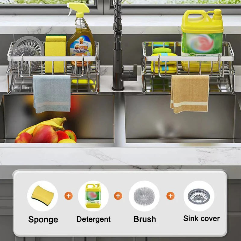 Kitchen Sink Organiser – Stainless Steel Sponge & Cleaning Tool Storage Rack