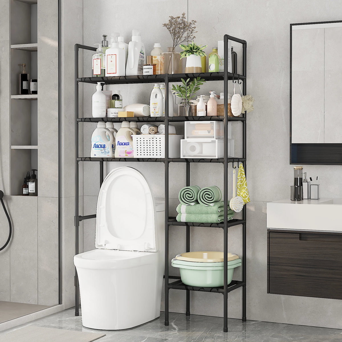 Bathroom Storage Organiser – 2/3 Tier Over-The-Toilet Shelf with Rust-Proof Metal Frame